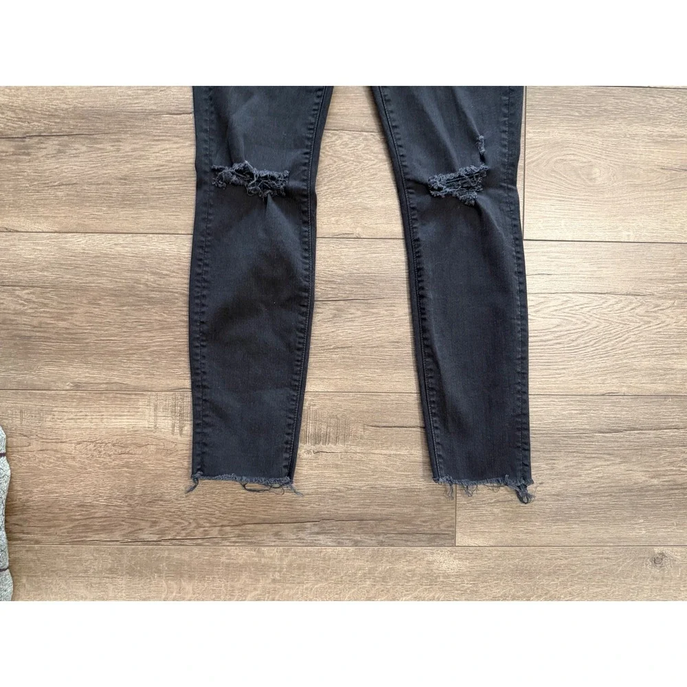 MOTHER Looker Ankle Fray Jeans Black Distressed High‎ Rise Skinny Leg Size 25